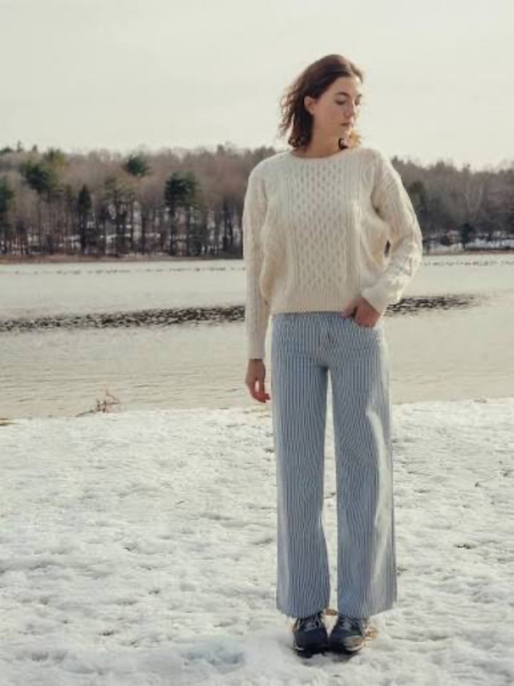 Brandy/St. George Edinburgh cableknit cream sweater